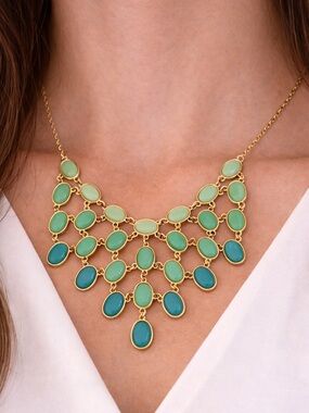 Gold-Tone Green Statement Bib Necklace